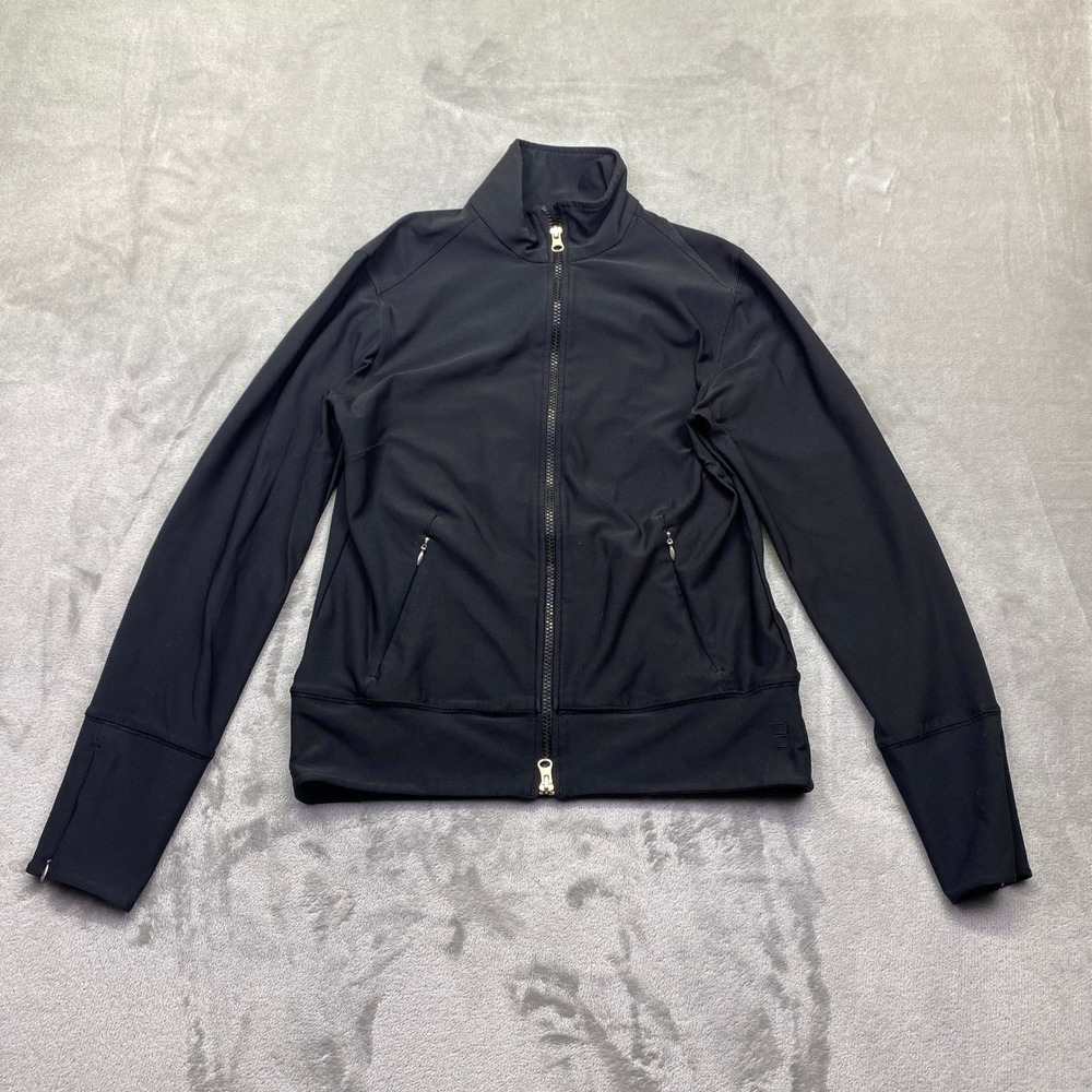 Lucy Womens Black Full‎ Zip Activewear Track Jacket Mock Neck Small Athelisure